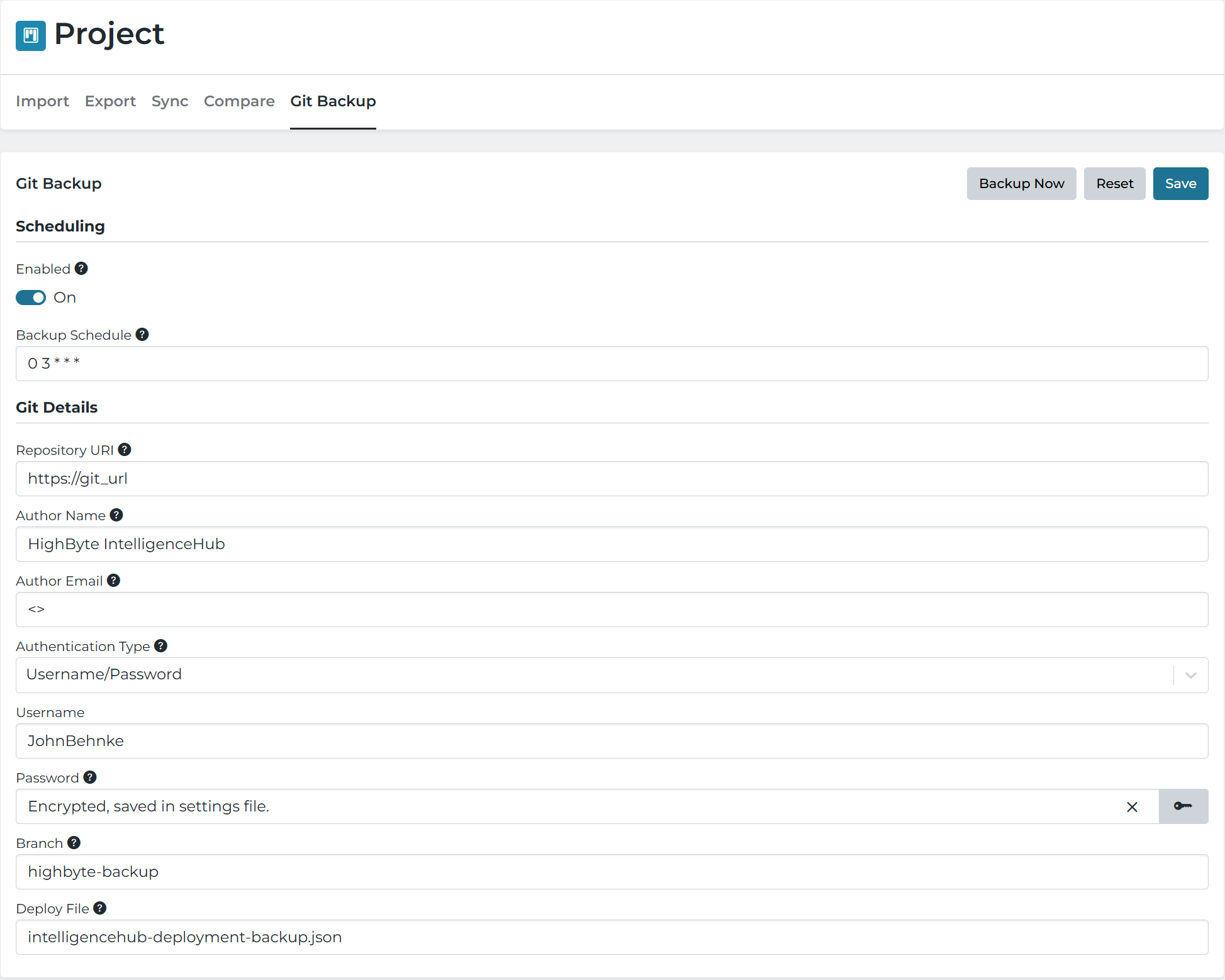 Git Backup Settings