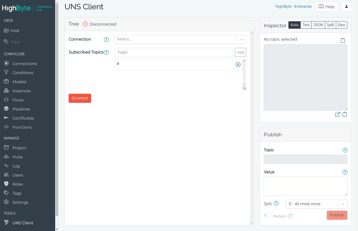 HighByte UNS Client Connection Options