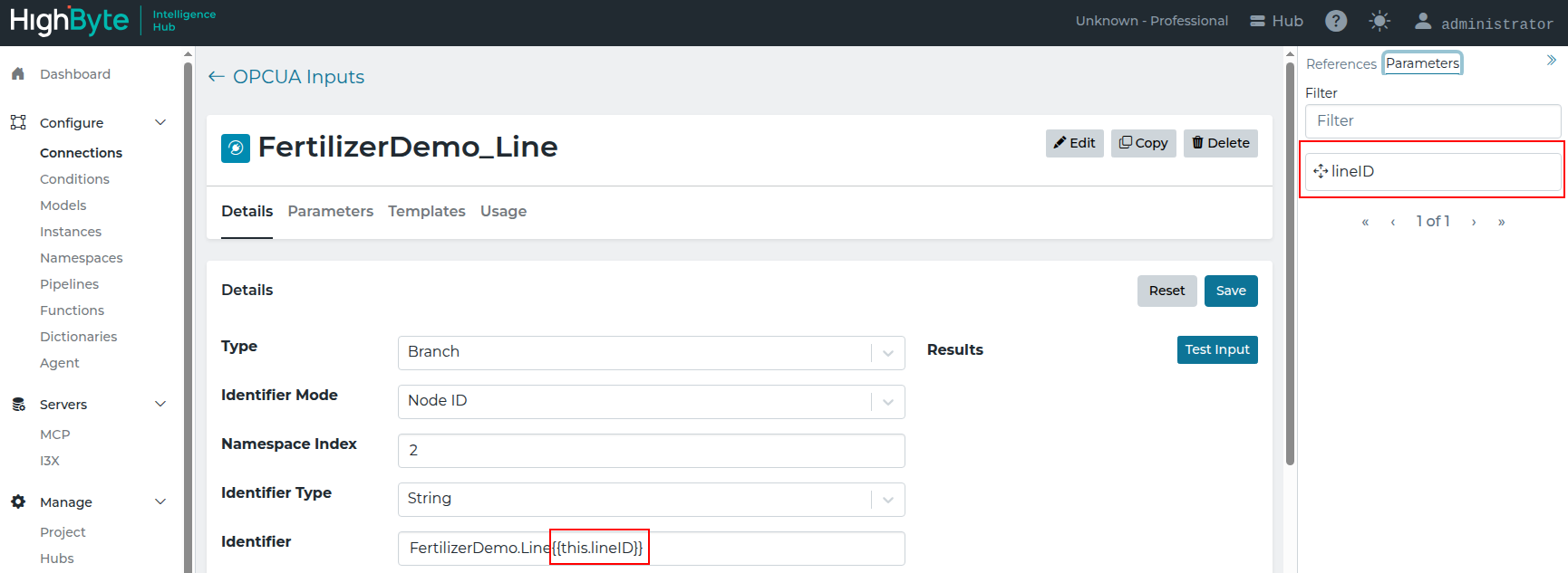 OPC UA Input Parameter Example