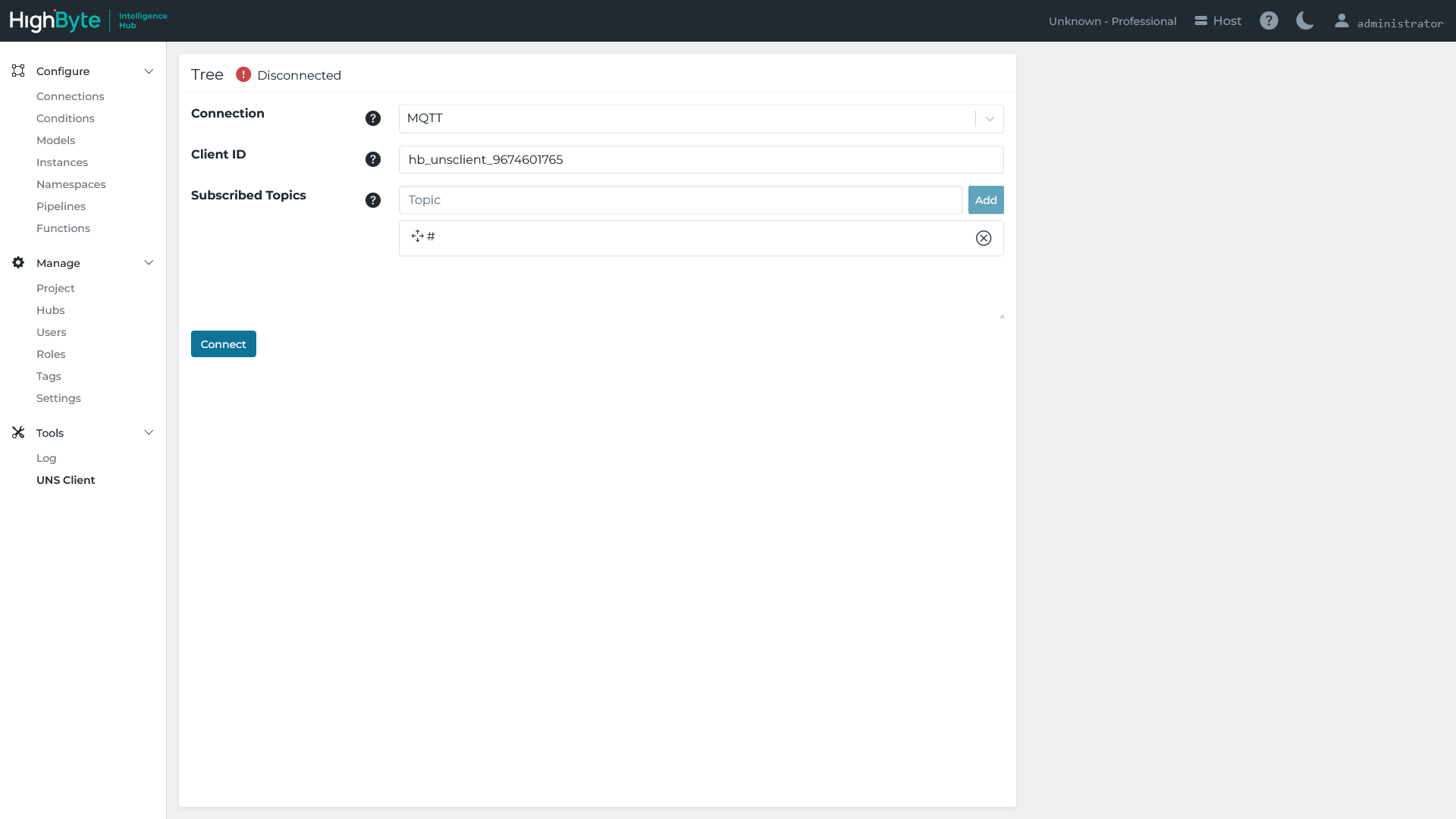 HighByte UNS Client Connection Options